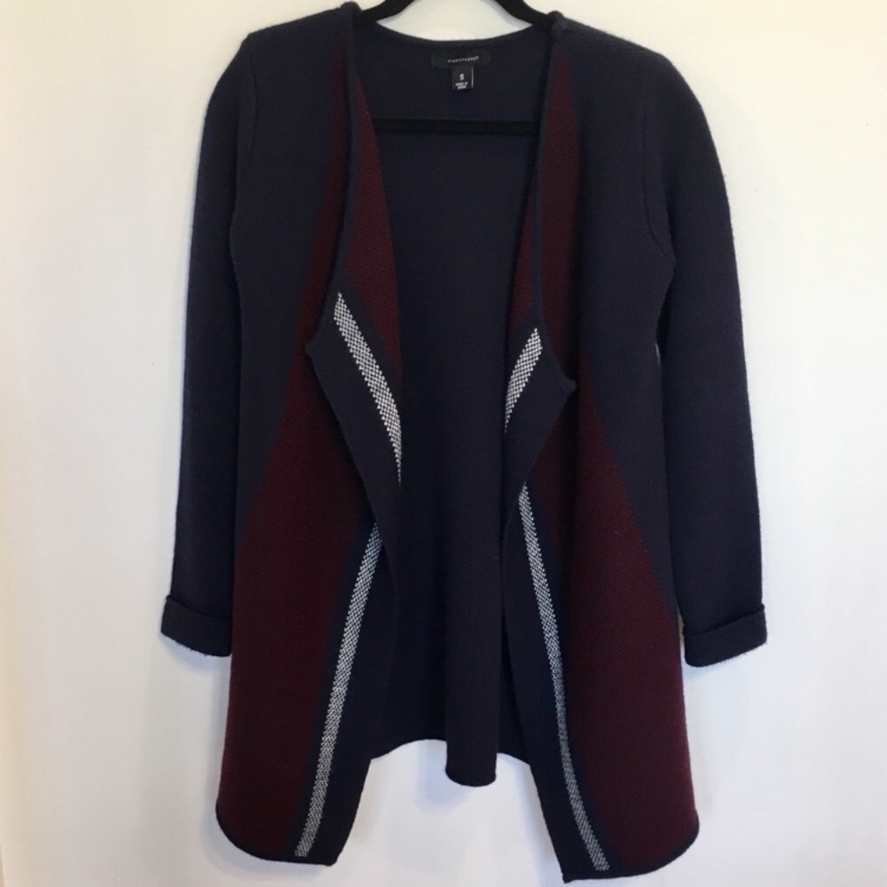 Primark Cardigan. Open Front. Navy & Maroon. NWOT